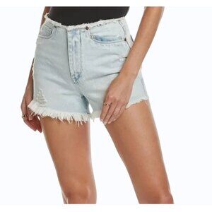 BlankNYC The Barrow Vintage High-Rise Denim Shorts Light Wash Frayed Hem Size 27
